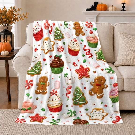 Christmas Cookie Treats, Festive Holiday Scene, Warm Flannel Blanket for Kitchen and Dining Room with Detailed Artwork, Art Lovers Christmas Gift, Festive Home Decor
