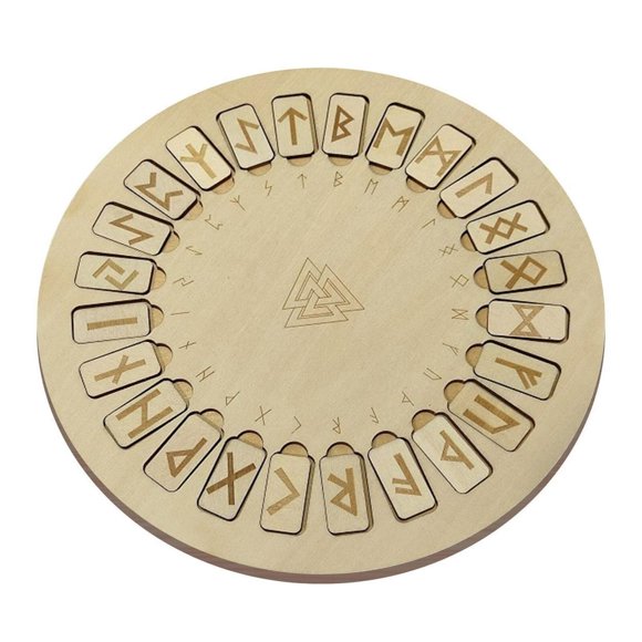 Ensemble de Runes en Bois-Pierres Magiques avec 25 Runes et une Planche en Bois-Runes Nordiques Faites à la Main pour Divination Méditation Amulettes