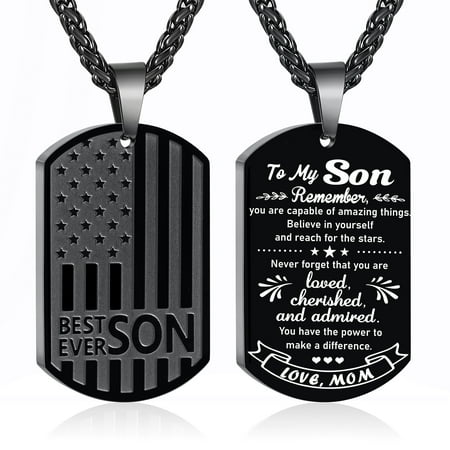 APSVO Black American Flag Dog Tag Necklaces for Men Boys Pendant Chain to My Son Gifts from Mom Mother Birthday 4th of July Graduation Father's Day Jewelry Gifts Ideas Teen Tween Teenage Kids Age