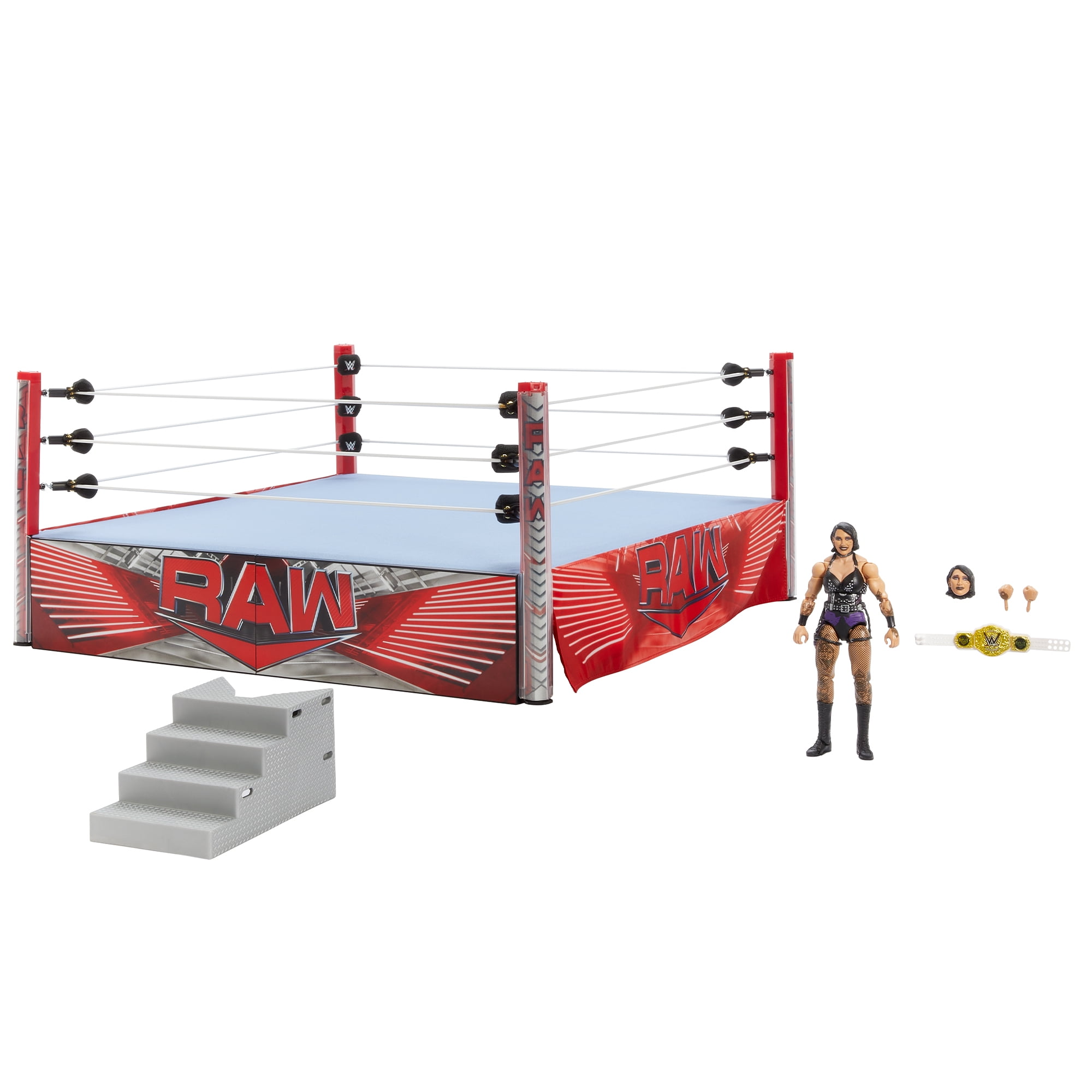 WWE Raw Real Scale Wrestling Ring Playset w/ Rhea Ripley Ultimate Edition Exclusive Figure Mattel WWE Toy Wrestling Ring Playset