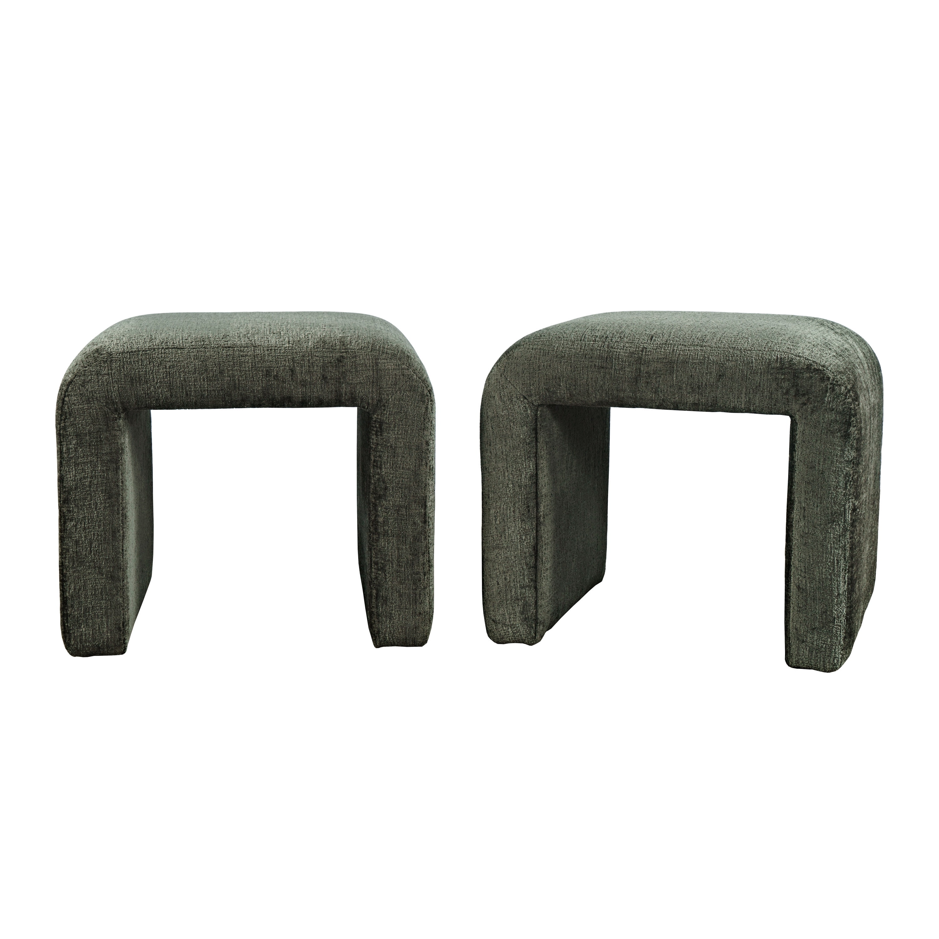 Jofran Sophia Modern Luxury Curved Upholstered Jacquard Petite Ottoman Bench - Set of 2