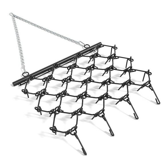 Rust-Resistant Heavy Duty Drag Harrow 5x4.5 Ft with4 Ft Chain, 3/8 Inch Tines for ATV, UTVs, Lawn Tractors Leveling, Grading, Pastures, Breaking Up Soil,Black