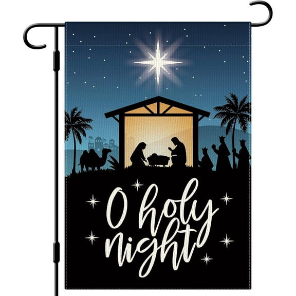 O Holy Night Garden Flag Nativity Garden Flag 12.5x18 Double Sided Vertical Burlap Farmhouse Yard Flag Christmas Outdoor House Decoration