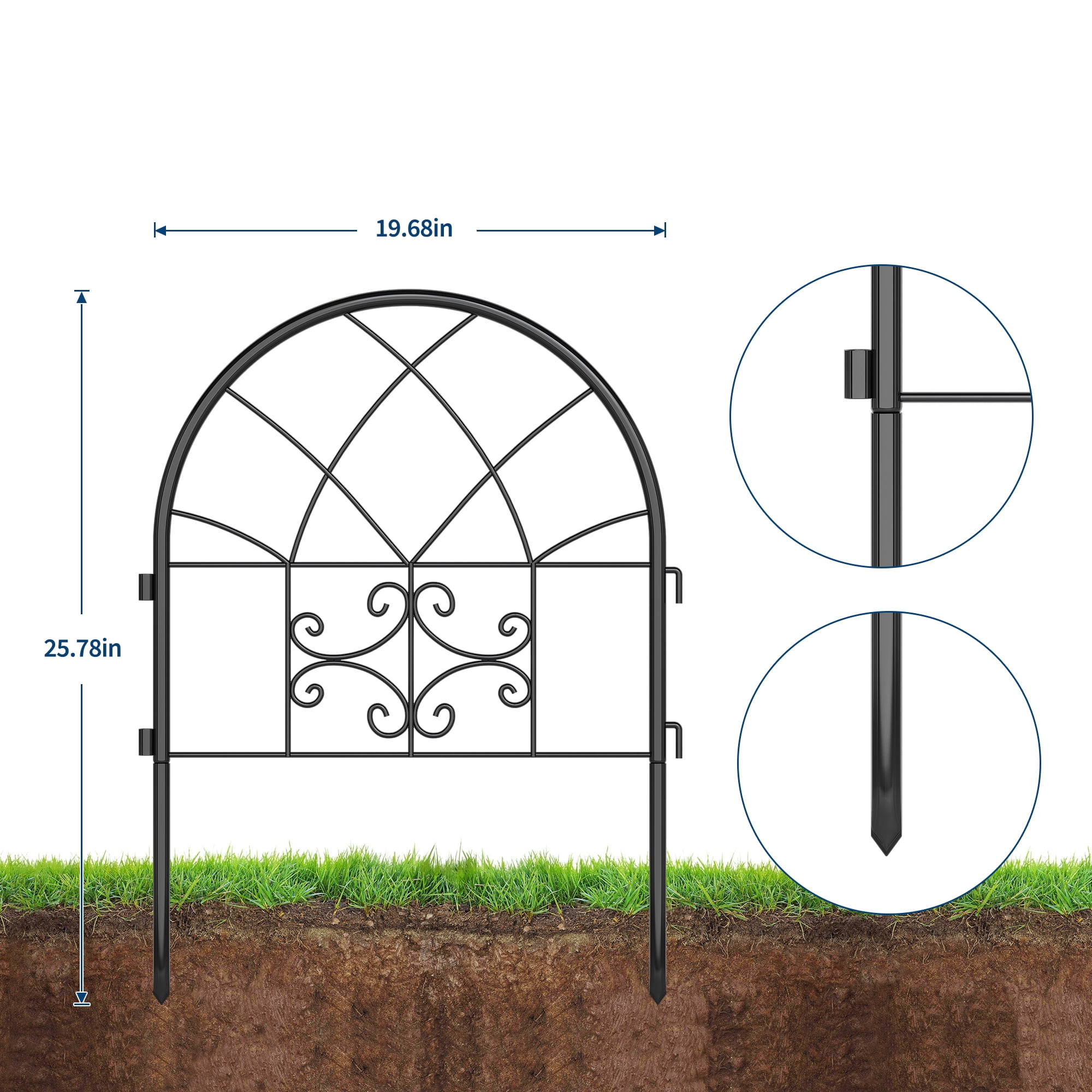 No-Dig Metal Garden Fence 8-Pack - Rustproof Panels & Gate for Outdoor Lawn, Black