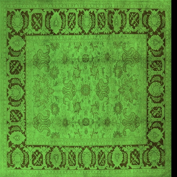 Ahgly Company Indoor Square Oriental Green Traditional Area Rugs, 3' Square