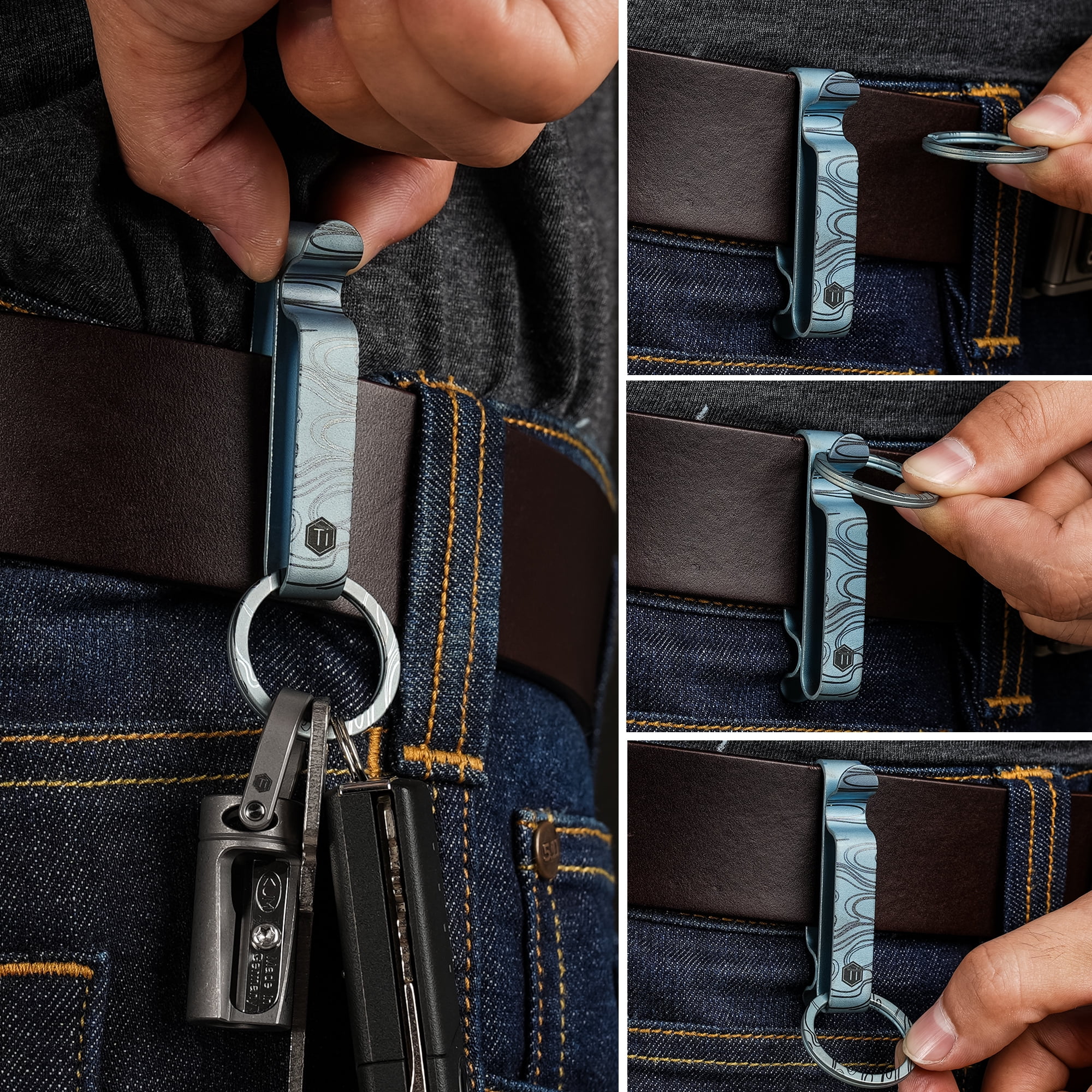 KeyUnity EDC Belt Keychain Clip Quick Release, Stainless Steel Duty Belt  Key Ring Holder for Pants, Jeans, Trousers