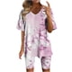 thumbnail image 1 of Blusas para las Mujeres Casual, Cuello en V de Manga Corta Impresa Superior Y Suelto Pantalones Cortos, Conjuntos de Moda de Verano, 1 of 4