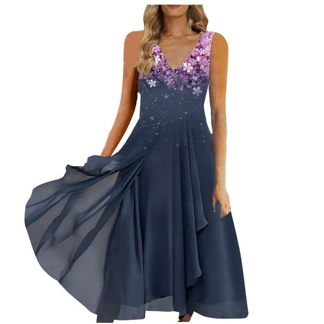 QJUHUNG Robe Midi Formelle pour Femmes Soirée Été Col en V Manches Courtes T-Shirt Soirée Invité de Mariage Style Asymétrique B-8 Cocktail Gris_i L