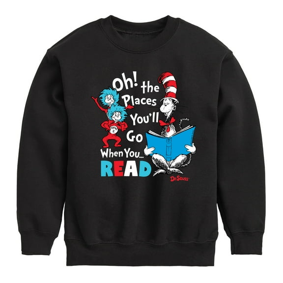 Dr. Seuss - Oh! Places You'll Go When You Read - Toddler And Youth Crewneck Fleece Sweatshirt