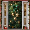 thumbnail image 3 of Decorative Design Christmas Banner Green Ribbon Gold Baubles Branches Ornament for Holiday Celebration Indoor Decoration Home Decor, 3 of 9