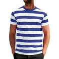 thumbnail image 1 of T-Shirt Décontracté à Rayures pour Hommes, Col Rond, Manches Courtes, Ajusté, Tissu Doux, Été, Plage et Rue, Bleu Foncé, L, 1 of 4