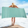 thumbnail image 3 of Toalla de playa raya arena | Bolsillo oculto con cremallera para almacenamiento | Bordes envueltos, algodón, borlas | Sobredimensionado 59x39in | Ligero, de secado rápido | Adultos y niños | 1, 3 of 5