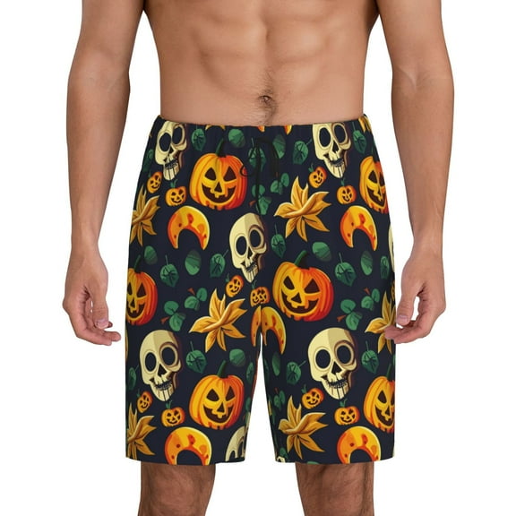 Naloa Halloween Skull Men's Short Pajama Pants, Lounge Comfort Shorts with Elasticized Waistband and Side Pockets - Small