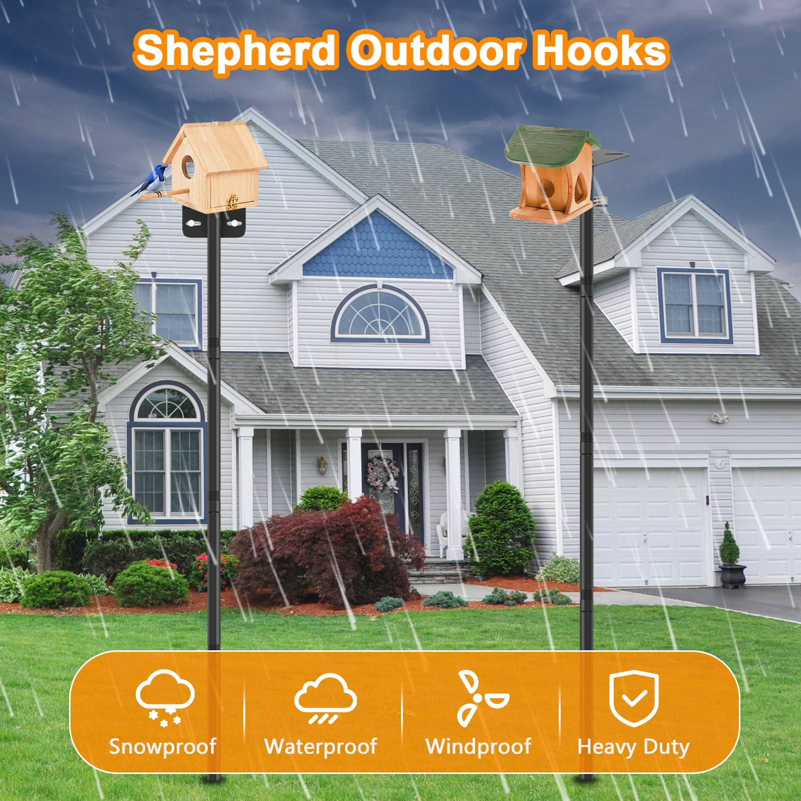 2 Pack 80 Inch Adjustable Bird Feeder Pole, Heavy Duty Rustproof Bird House Pole for Feeders, Birdhouses & Weather Station, Outdoor Yard Garden Decor