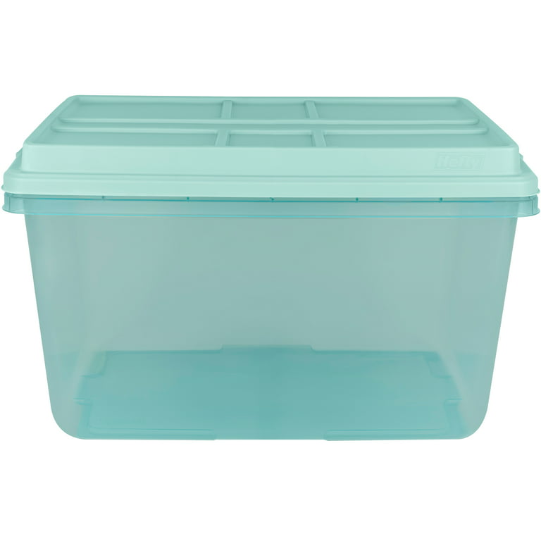 Hefty 72Qt 18 Gal Clear Storage Bin With Blue Hi Rise Lid Plastic
