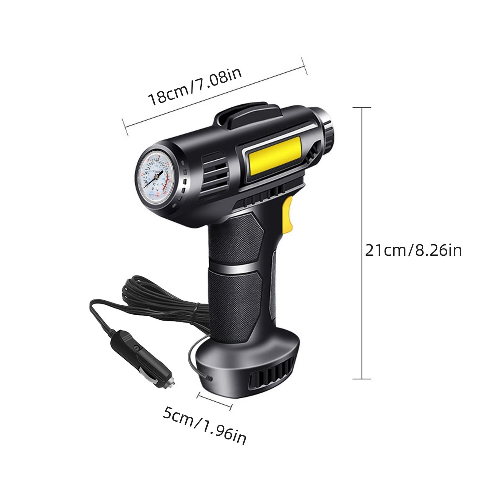 Portable Air Compressor Tire Inflator Digital Pressure Gauge With Emergency Led Light 12V Car Auto Pump Aaa 150 Psi Power Black