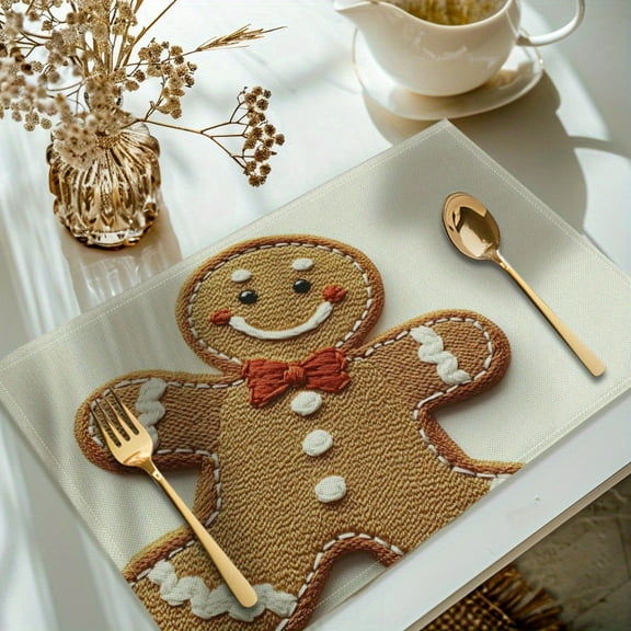4PCS Christmas Gingerbread for Printed Placemats, for Kitchen Dining Table Decoration