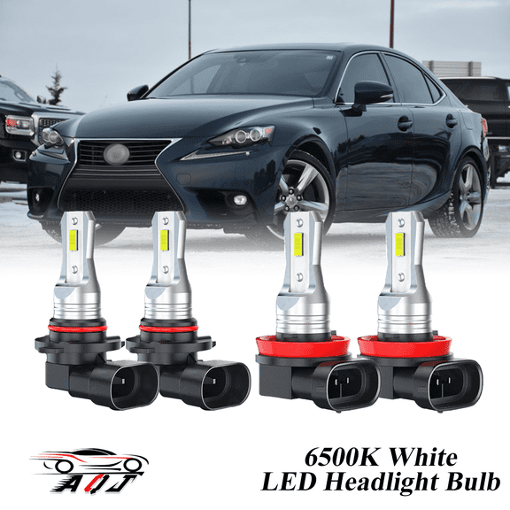 Compatible with Lexus IS250 IS350 2006-2015 LED Headlight Kit High Low Beam Combo Bulbs (Pack of 4) , 6500K White 10,000LM Super Bright, Plug and Play