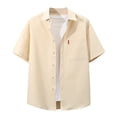 thumbnail image 1 of Camisas Hombre Manga Larga Camisa de manga corta para hombre de primavera/verano de color sólido con solapa informal de tamaño para vacaciones en la playa (Khaki, XL), 1 of 3