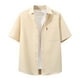 thumbnail image 1 of Camisas Hombre Manga Larga Camisa de manga corta para hombre de primavera/verano de color sólido con solapa informal de tamaño para vacaciones en la playa (Khaki, L), 1 of 3