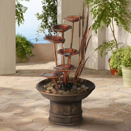 John Timberland Modern Outdoor Floor Water Fountain 33 High Cascading Lilies and Cat Tails for Yard Garden Patio Deck Relaxation