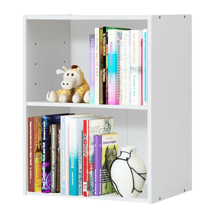 Resenkos Bookshelf,Shelf, Open Bookcase Book Shelf,Storage Shelf Unit Plant Stand,2-Tier Bookcase Open Display Rack Cabinet with Adjustable Shelves-Rustic White