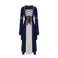 thumbnail image 1 of Robe Médiévale Renaissance Femme Mode Décontractée Couleur Unie Corset à Lacets Évasée Manches Longues Robes Maxi Bleu Foncé S, 1 of 6