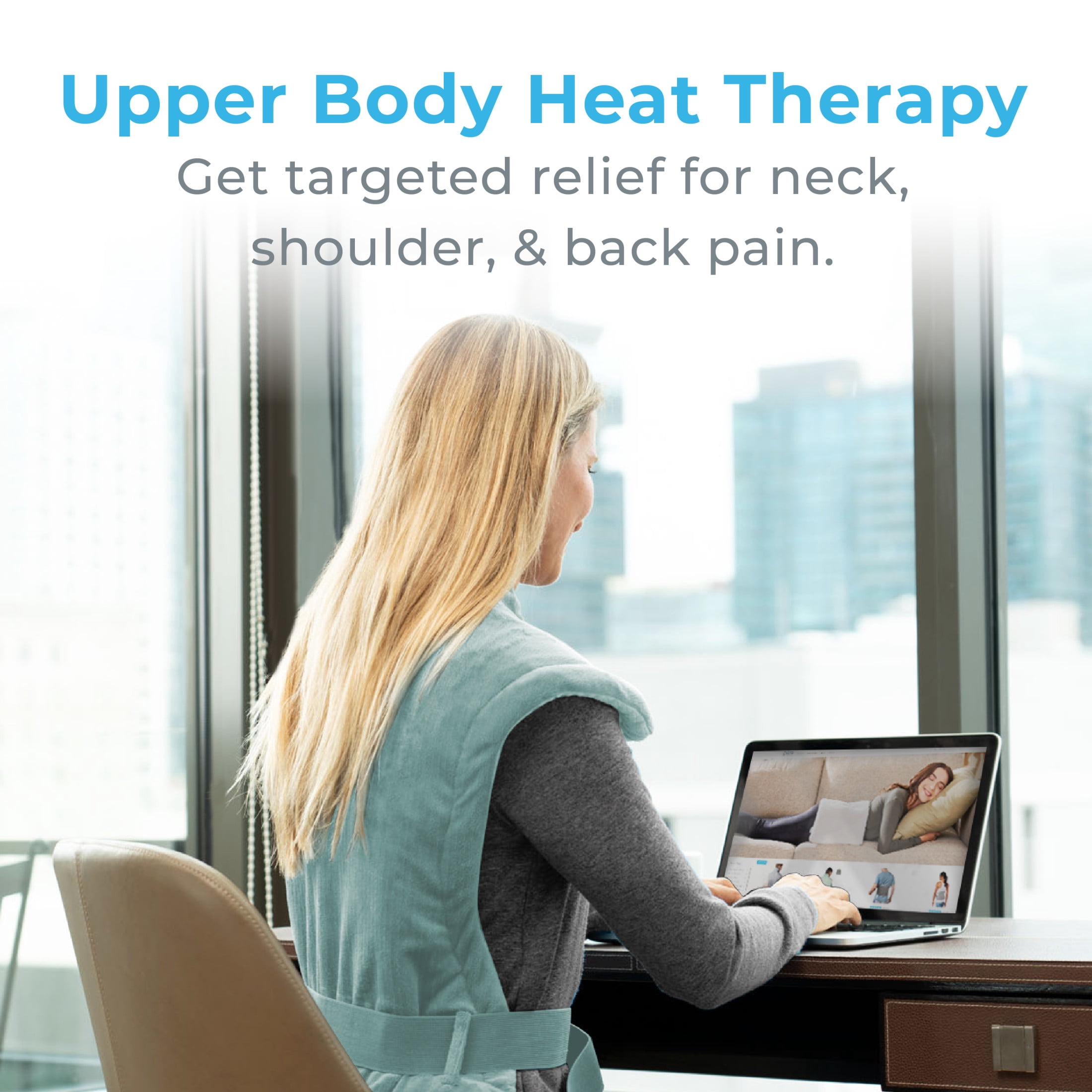 Pure Enrichment PureRelief XL Back & Neck Heating Pad- Safe Heat Therapy for Sore Muscles, & Pain in Neck, Back, & Shoulders - 4 Heat Settings w/ Auto Shut-Off, Soft Fabric (Sea Glass)