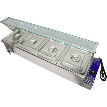 4 Pan Electric Food Soup Warmer Commercial Buffet Food Warmer Restaurant Canteen Food Heater Single Row Glass Shield
