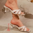 thumbnail image 3 of Womens Kitten Heels Sandals Square Open Toe Strappy Low Heel Slides Slip on Backless Mules Comfortable Summer Dress Shoes White Size 6, 3 of 7
