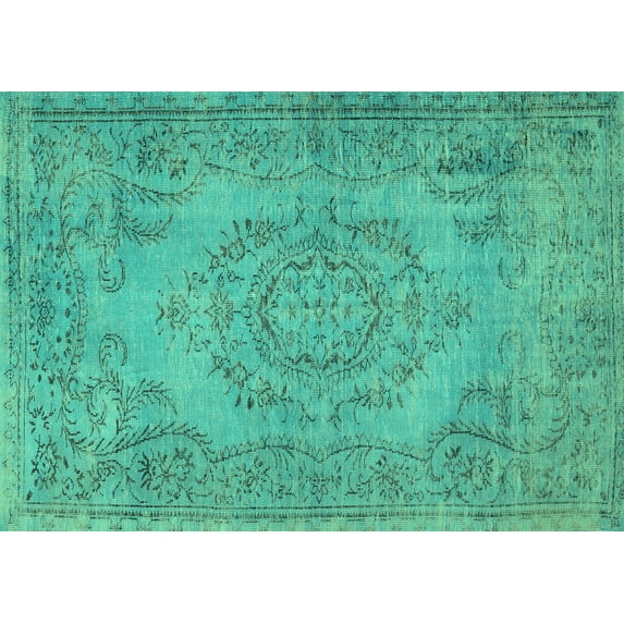Ahgly Company Machine Washable Indoor Rectangle Abstract Turquoise Blue Contemporary Area Rugs, 2' x 5'