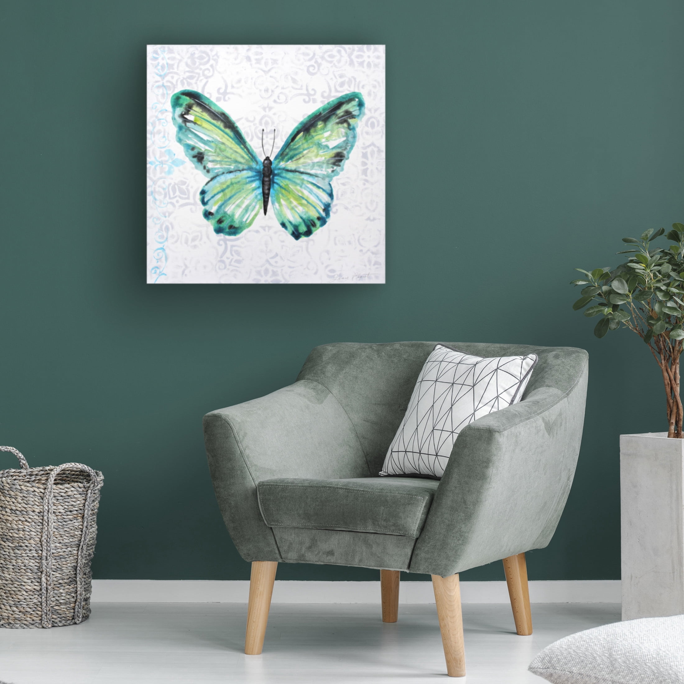 Canvas Wall Art - Jean Plout 'Elegant Butterfly B' Wall Art for Living Room, Bedroom, or Office Décor by Trademark Fine Art - 24 x 24 Inches