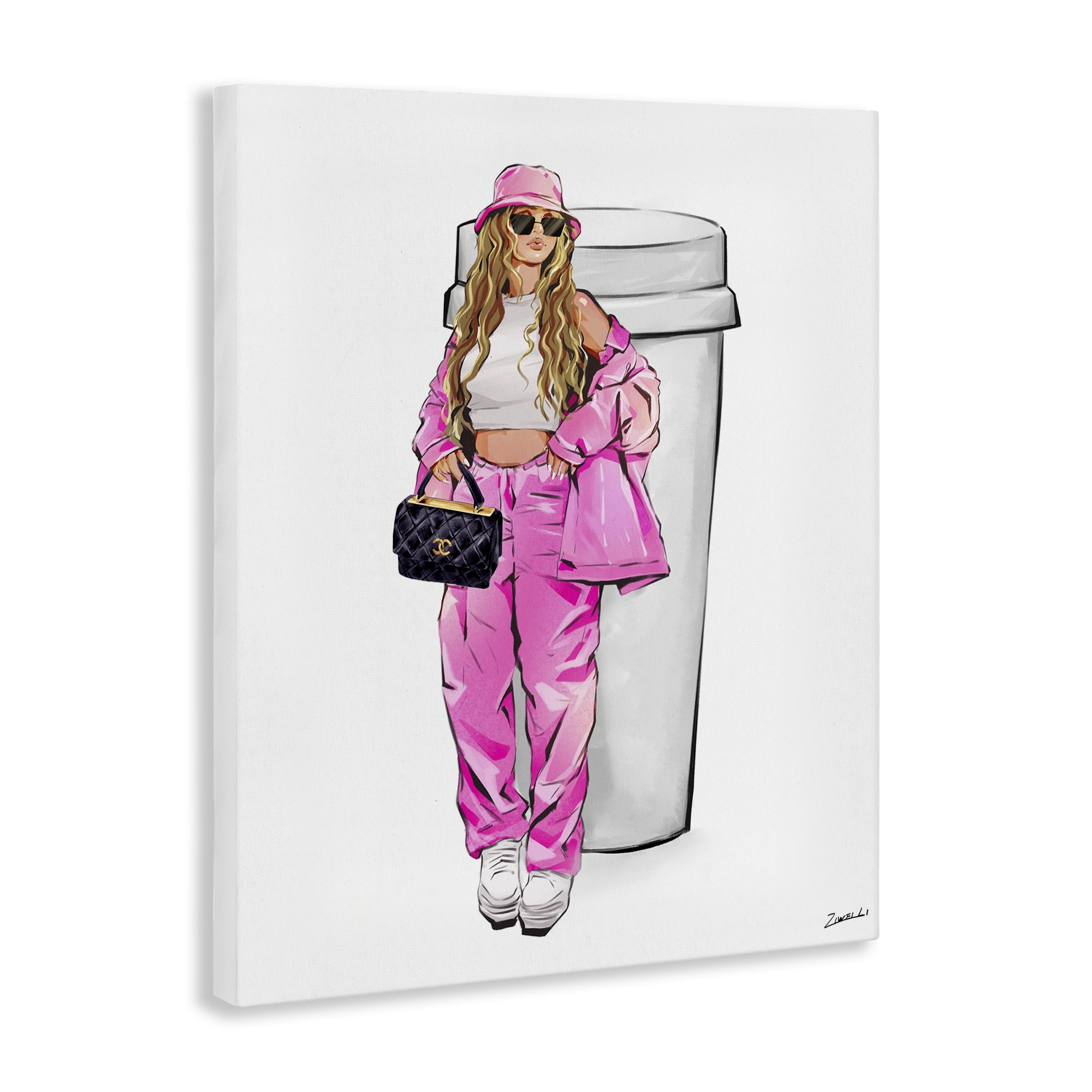 Stupell Industries Trendy Style Girl & Coffee Food & Beverage Painting Wrapped Canvas Art Print Wall Art, 24 x 30