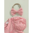 thumbnail image 6 of Musuos Baby Girl 2Pcs Summer Outfits, 3M 6M 12M 18M Short Puff Sleeve Plaid Print Romper with Bow Headband Set Cute Clothing, 6 of 10