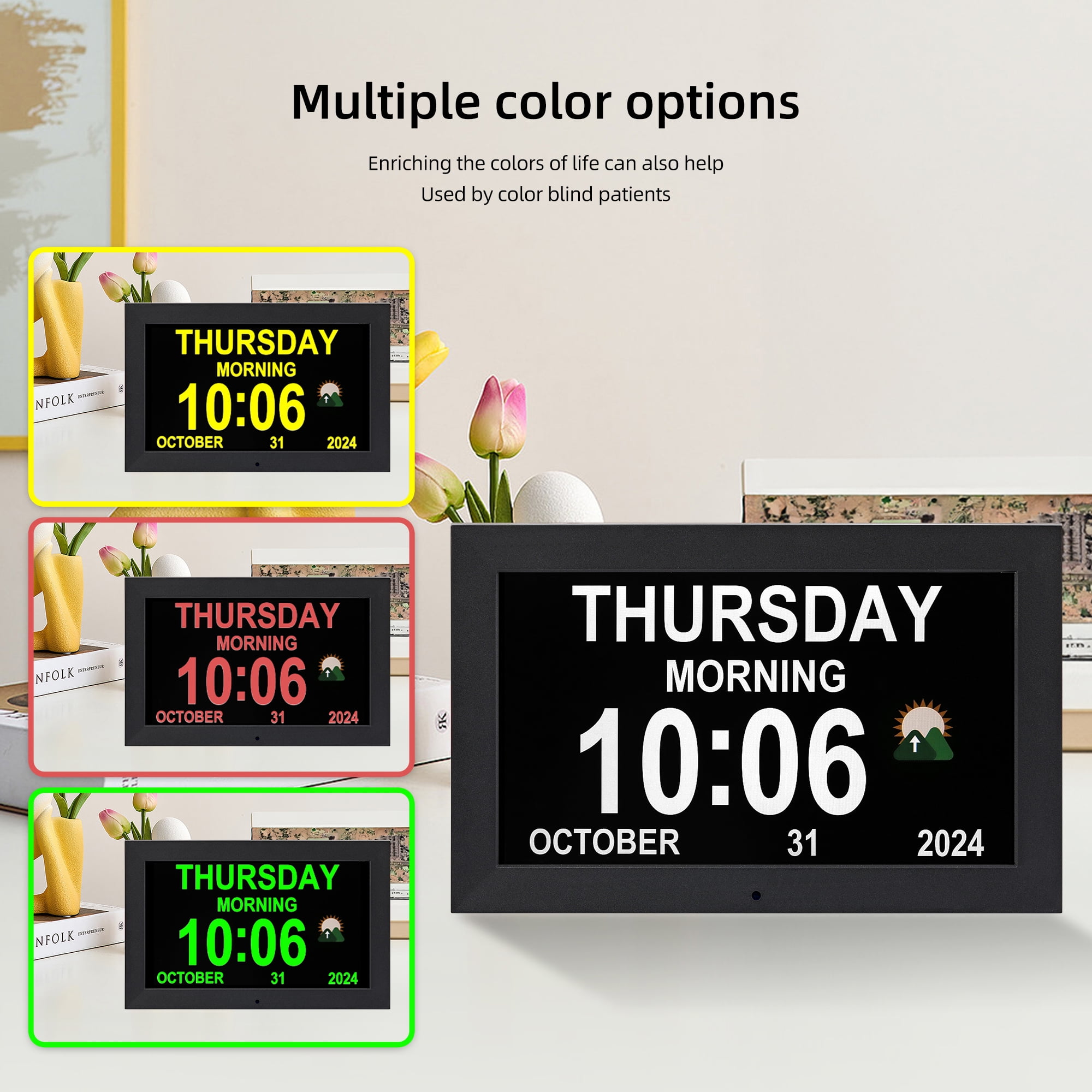 Memwake  Digital Alarm Clock  with date and day ,Multiple Display Modes,digital calendar and dementia alarm clock for 2026 World Cup， for seniors.(10.1-inch Black)