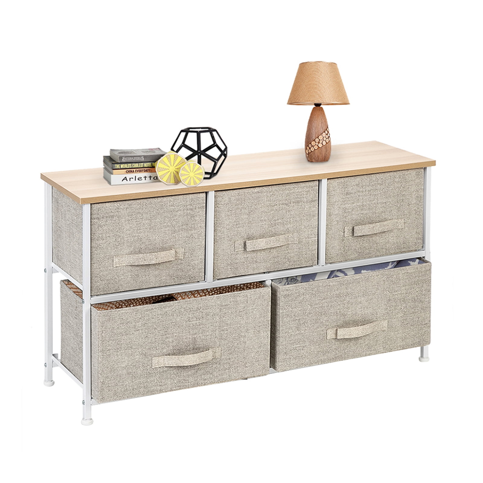 Private Jungle 2-Tier Wide Closet Dresser Nursery Dresser Tower With 5 Fabric Drawers Storage Tower, Sturdy Steel Frame, Wood Top, Easy Pull Handle,Linen/Natural Private Jungle 2-Tier Wide Closet Dresser Nursery Dresser Tower With 5 Fabric Drawers Storage Tower, Sturdy Steel Frame, Wood Top, Easy Pull Handle,Linen/Natural