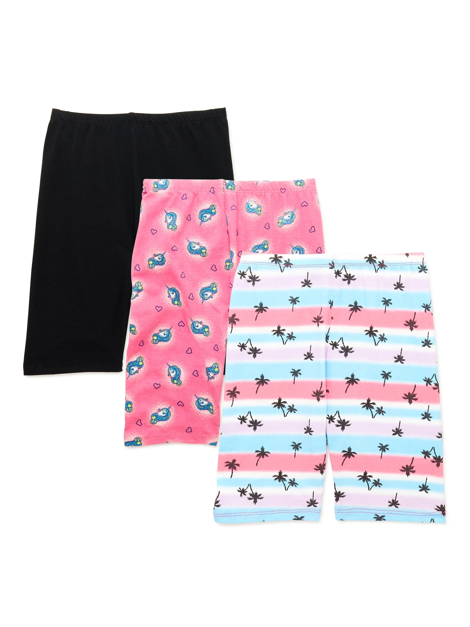 Printed Bike Shorts, 3-Pack, Sizes 
