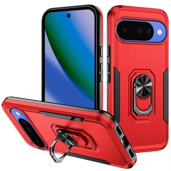 For Google Pixel 11/11 Pro Case Fused Rugged w/ Metal Ring Stand Tempered Glass