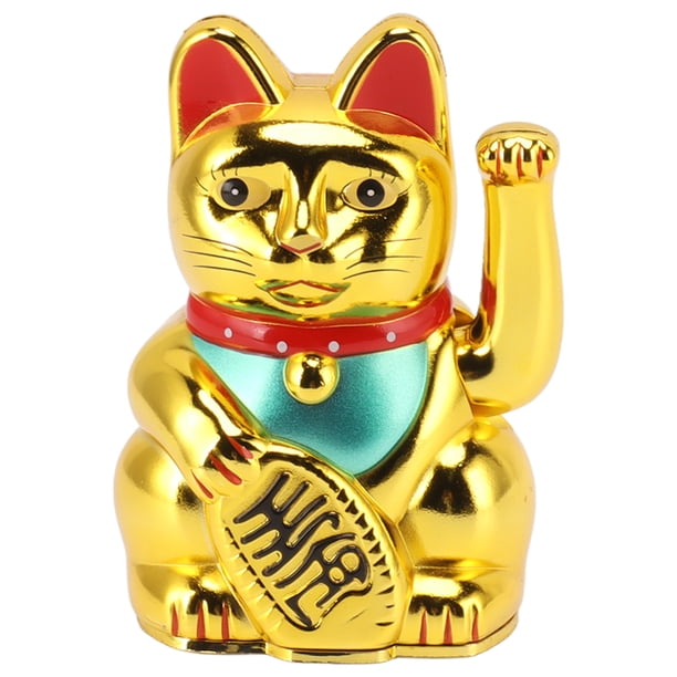 Decoración de gato de la suerte de 4 pulgadas que saluda con la mano para el escritorio del hogar, adorno de regalo dorado
