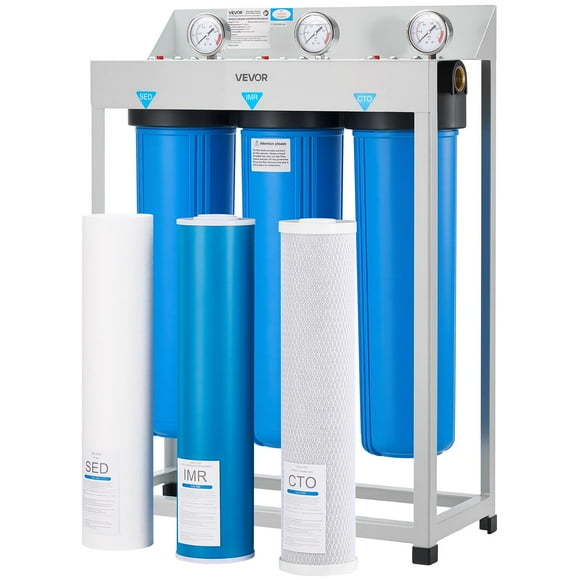 VEVOR 3-Stage Whole House Water Filter System 4.5"x20" IMR Reduce Iron Manganese