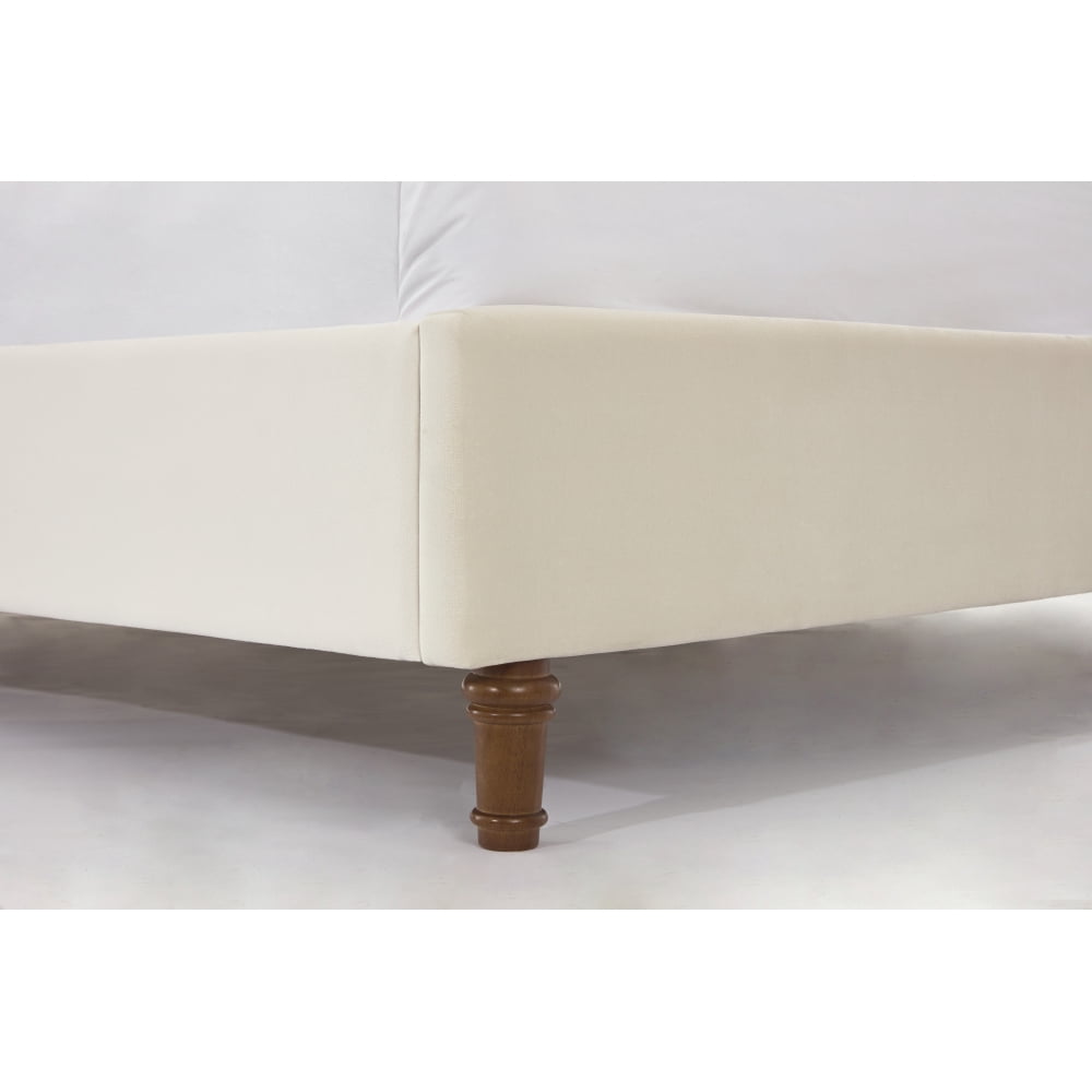 Tcbosik Queen Size Bed Frame, Upholstered Velvet Platform Bed with Button Tufted Headboard, No Box Spring Needed, Ivory