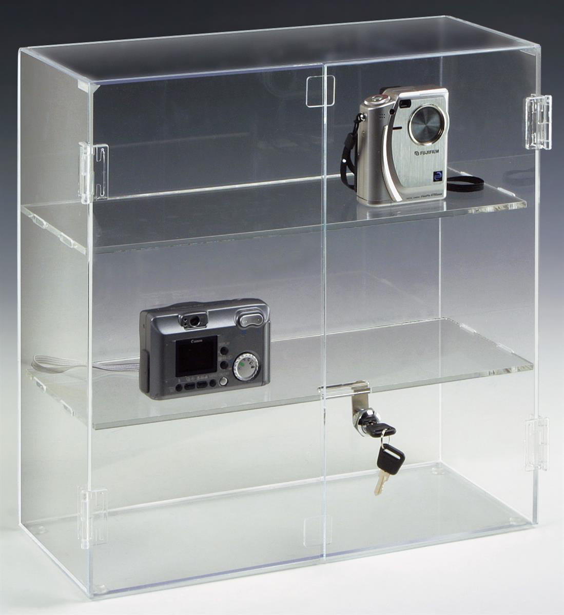 165 X 1625 Countertop Acrylic Display Case With 2 Shelves Locking