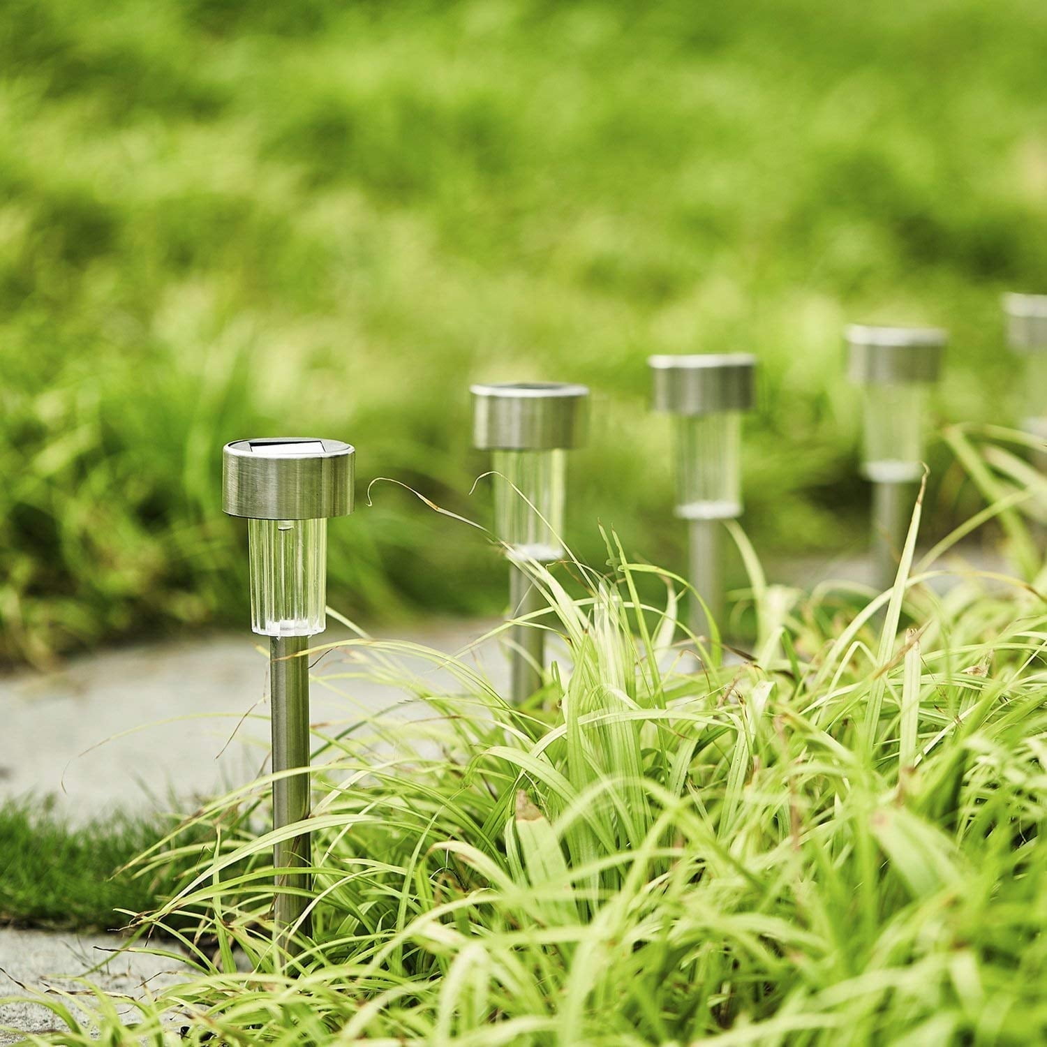 Qishi 24-pack Solar Pathway Lights - LED Stainless Steel Outdoor Lighting for Yard, Walkway