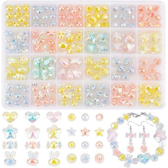 Transparent Acrylic Beads Bead in Bead AB Color Faceted Round Mixed Color 9~15.5x9.5~17x7~11.5mm Hole: 2~3mm