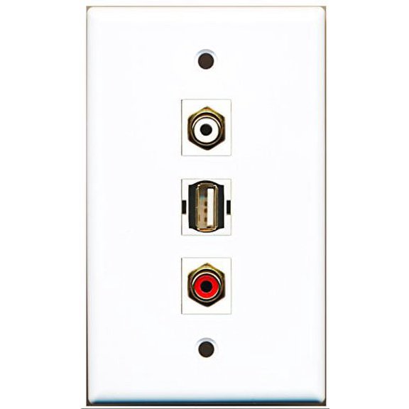 RiteAV - 1 Port RCA Red and 1 Port RCA White and 1 Port USB A-A Wall Plate