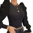 thumbnail image 3 of Women Ladies Puff Sleeve Tops Pullover Sweater Blouse Jumper Ribbed Shirt, 3 of 5