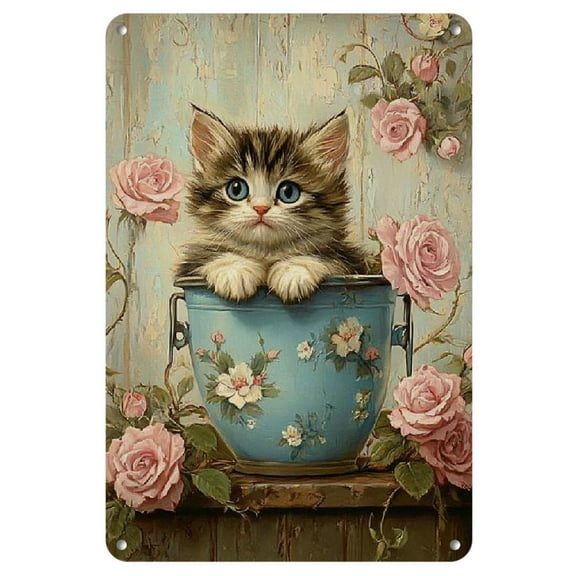 Vintage Cat Bath Metal Tin Sign, Art Wall Decor, Retro Iron Hanging Picture for Indoor Outdoor, Bedroom Office Home Cafe Bar Garage Decoration- 1pc, 8x12 Inch