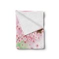 thumbnail image 2 of Feminine Soft Flannel Fleece Throw Blanket, Girl on Bike Passing by Cherry Trees Blooms Spring Nature Seasonal Illustration, Cozy Plush for Indoor and Outdoor Use, 50" x 70", Green Pink, by Ambesonne, 2 of 5