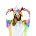 thumbnail image 4 of Women's Plush Animal Onesie Pajama, Rainbow Stripe Unicorn, SM, 4 of 5