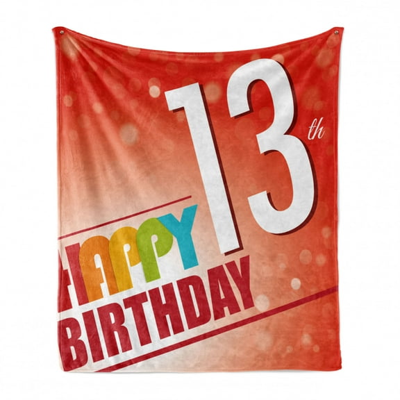 13th Birthday Soft Flannel Fleece Throw Blanket, Retro Style Teenage Party Invitation Graphic Design with Bokeh Effect Rays, Cozy Plush for Indoor and Outdoor Use, 60" x 80", Multicolor, by Ambesonne